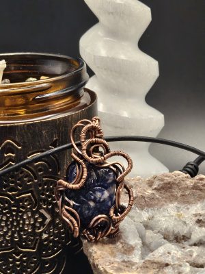 Blue Lapis carved stone wire wrap