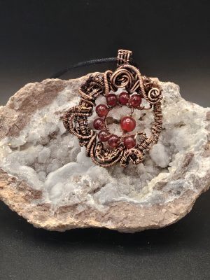 Garnet Bead Oxidized Copper Wire Wrap