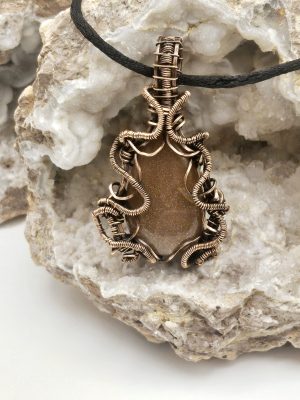 Peach Moonstone in oxidized Copper wire