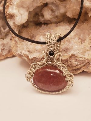 Strawberry Quartz with Black Onyx stone wrapped in nickel wire