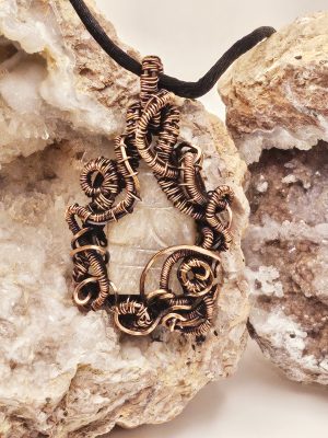 Oxidized Copper Wire Wrap with Carved Moonstone