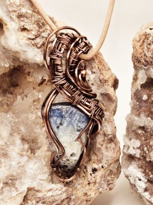 Blue Ice Glacierite wire wrapped in oxidized copper wire