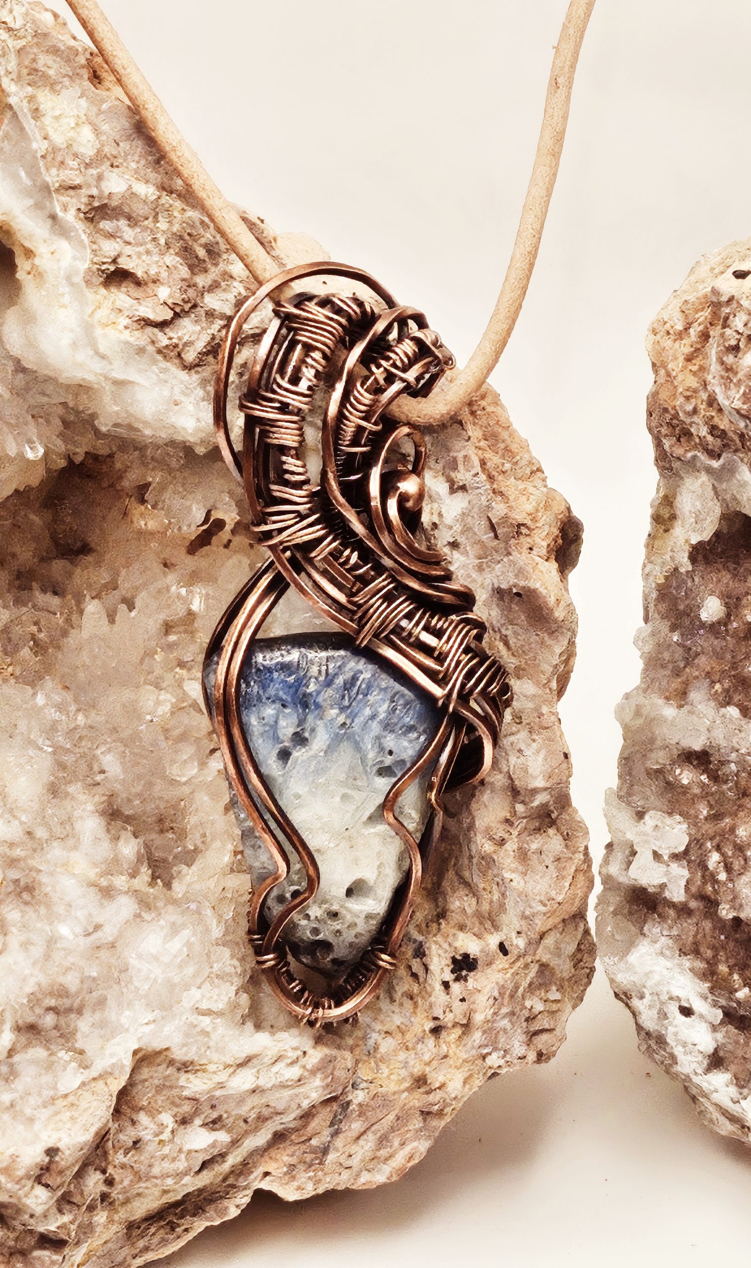 Blue Ice Glacierite wire wrapped in oxidized copper wire