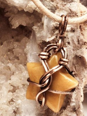Oxidized Copper Wrap on Yellow Quartz Star Gemstone