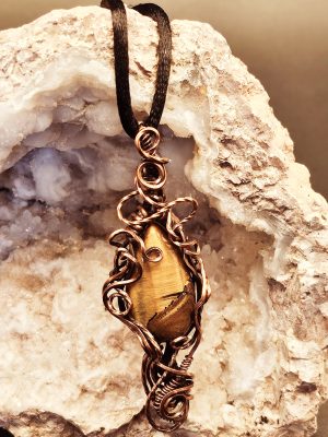 Tigers Eye wire wrapped in oxidized copper