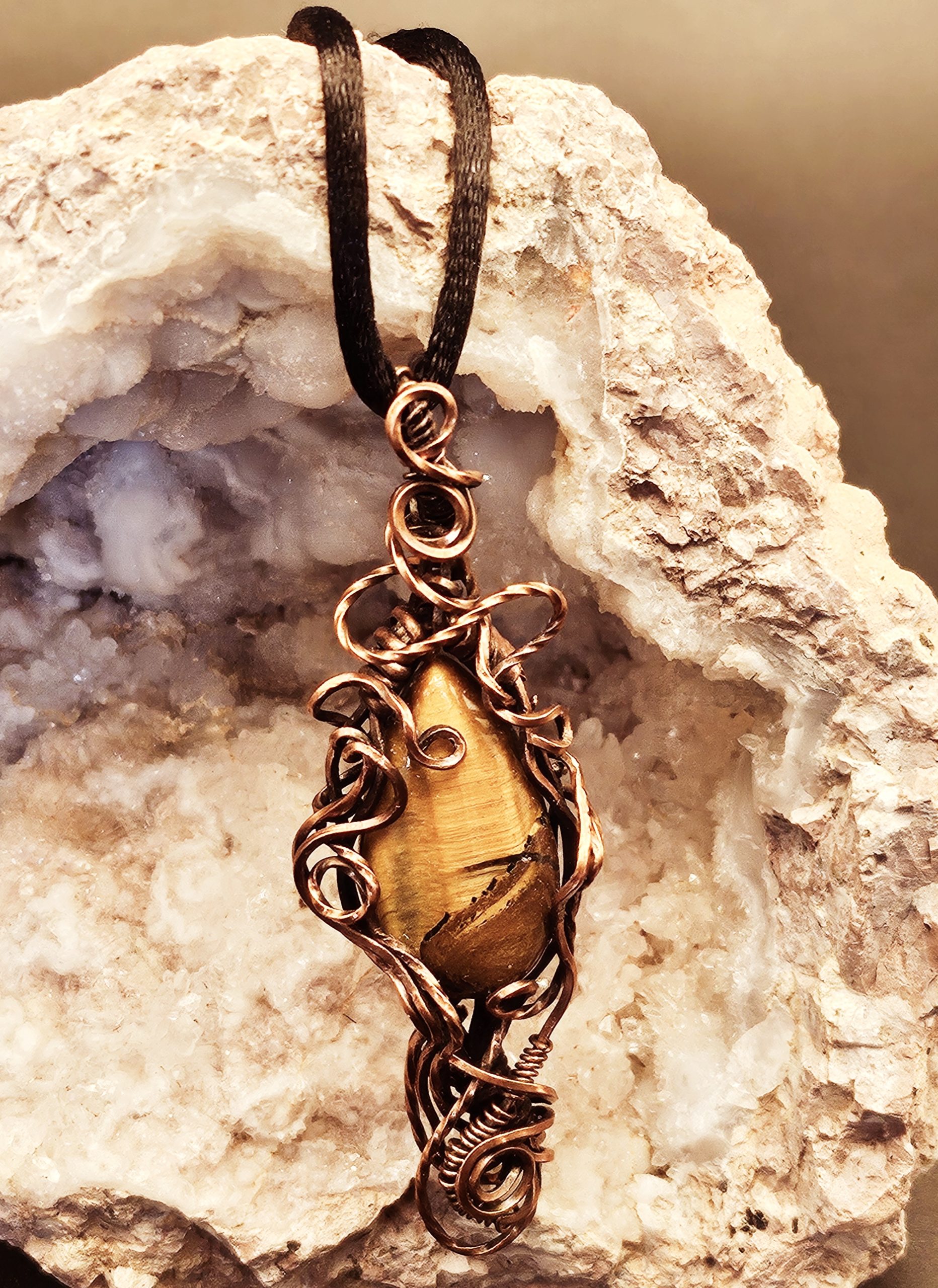 Tigers Eye wire wrapped in oxidized copper